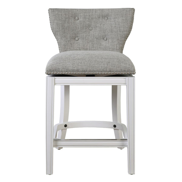 HomeRoots Gray Swivel Bar Chair - Stylish Low Back Design with Solid Wood Base, Perfect for Small Spaces! 633105