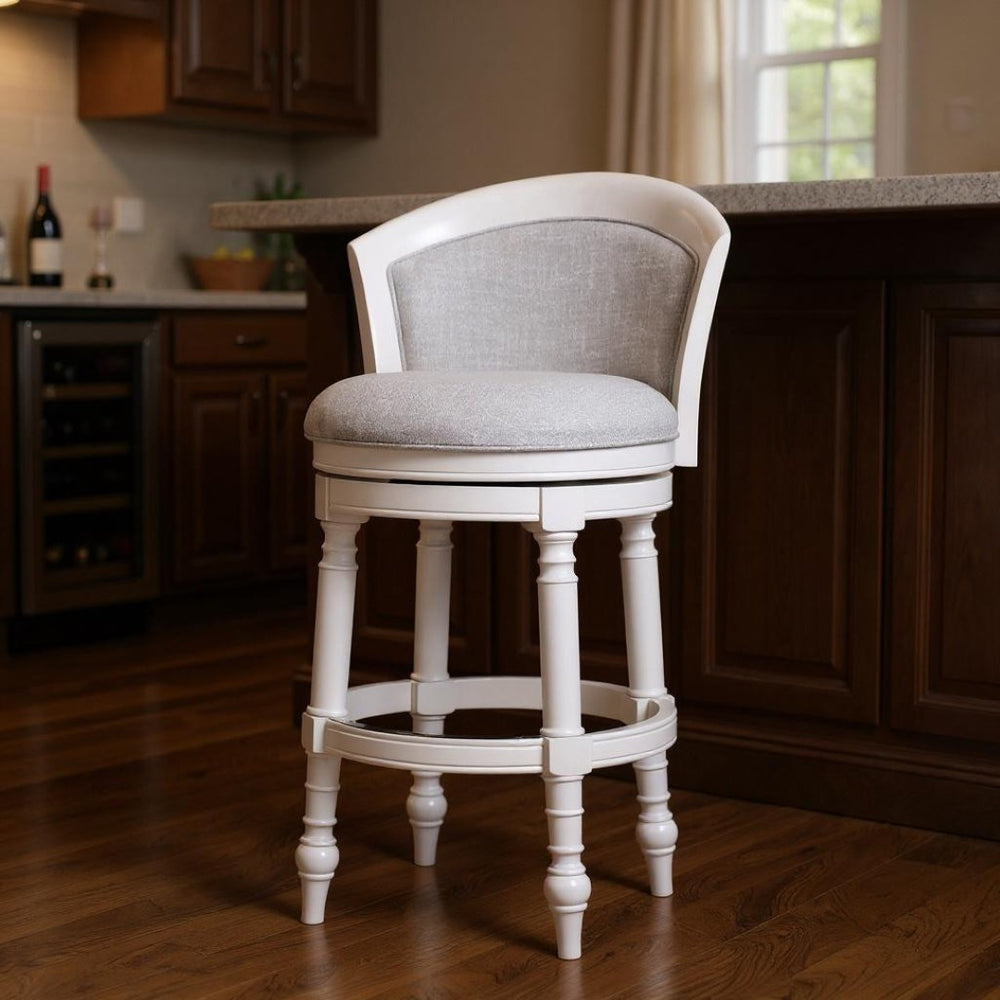 HomeRoots Gray Swivel Bar Chair with Solid Wood Base - Modern Comfort & Style for Kitchen or Dining Nook 633106