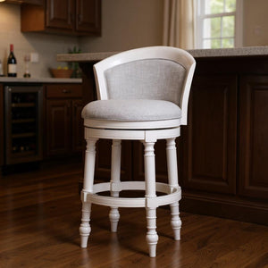 HomeRoots Gray Swivel Bar Chair with Solid Wood Base - Modern Comfort & Style for Kitchen or Dining Nook 633106