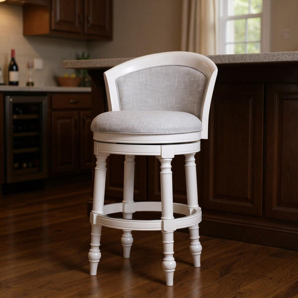 HomeRoots Gray Swivel Bar Chair with Solid Wood Base - Modern Comfort & Style for Kitchen or Dining Nook 633106