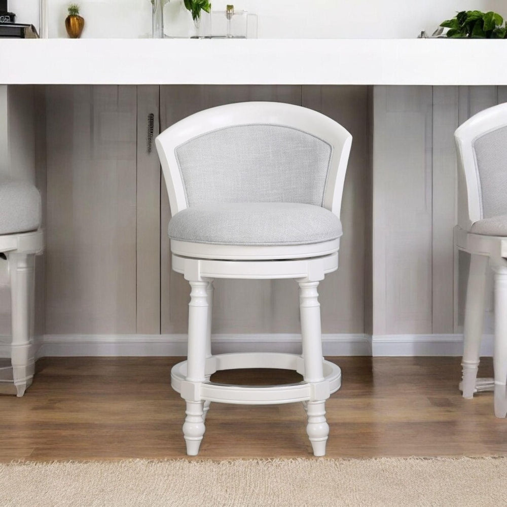 HomeRoots Gray Counter Height Swivel Bar Chair - Modern Fabric & Solid Wood Design with Footrest & 360° Rotate 633107