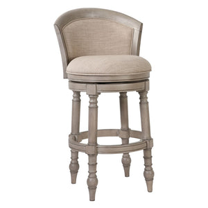 HomeRoots Beige Low Back Swivel Bar Chair with Gray Solid Wood Frame, Fabric & Faux Leather for Modern Style 633108