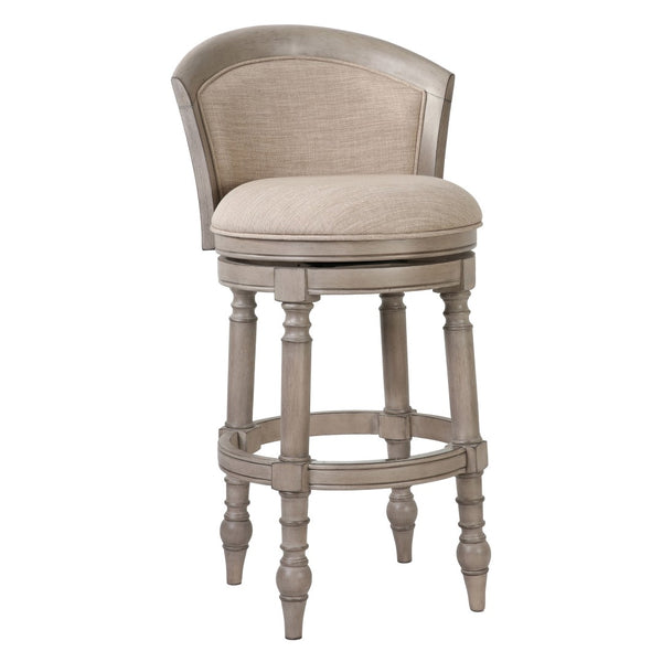 HomeRoots Beige Low Back Swivel Bar Chair with Gray Solid Wood Frame, Fabric & Faux Leather for Modern Style 633108