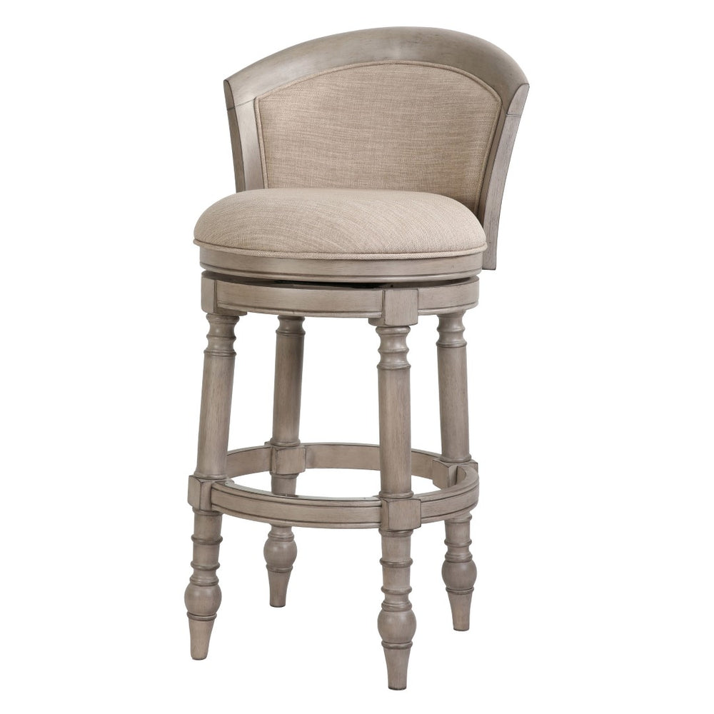 HomeRoots Beige Low Back Swivel Bar Chair with Gray Solid Wood Frame, Fabric & Faux Leather for Modern Style 633108