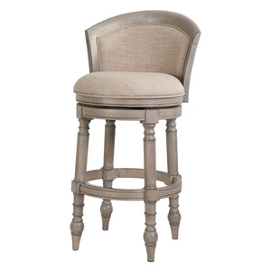 HomeRoots Beige Low Back Swivel Bar Chair with Gray Solid Wood Frame, Fabric & Faux Leather for Modern Style 633108