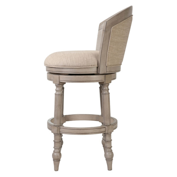 HomeRoots Beige Low Back Swivel Bar Chair with Gray Solid Wood Frame, Fabric & Faux Leather for Modern Style 633108