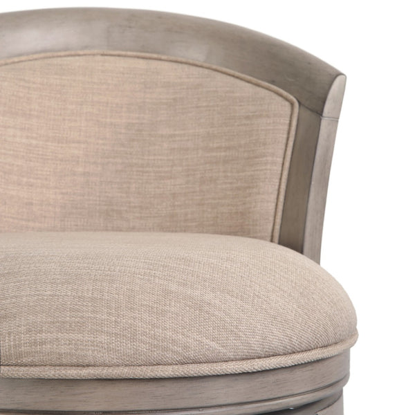 HomeRoots Beige Low Back Swivel Bar Chair with Gray Solid Wood Frame, Fabric & Faux Leather for Modern Style 633108