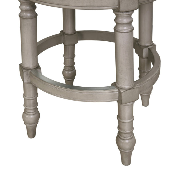 HomeRoots Beige Low Back Swivel Bar Chair with Gray Solid Wood Frame, Fabric & Faux Leather for Modern Style 633108