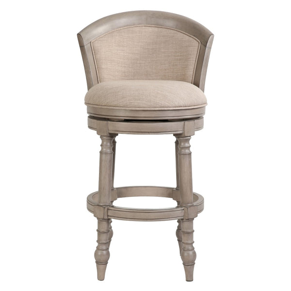 HomeRoots Beige Low Back Swivel Bar Chair with Gray Solid Wood Frame, Fabric & Faux Leather for Modern Style 633108