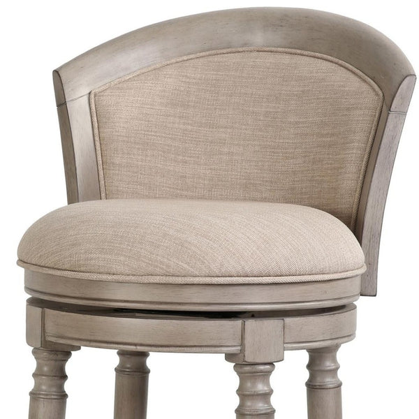 HomeRoots Beige Low Back Swivel Bar Chair with Gray Solid Wood Frame, Fabric & Faux Leather for Modern Style 633108