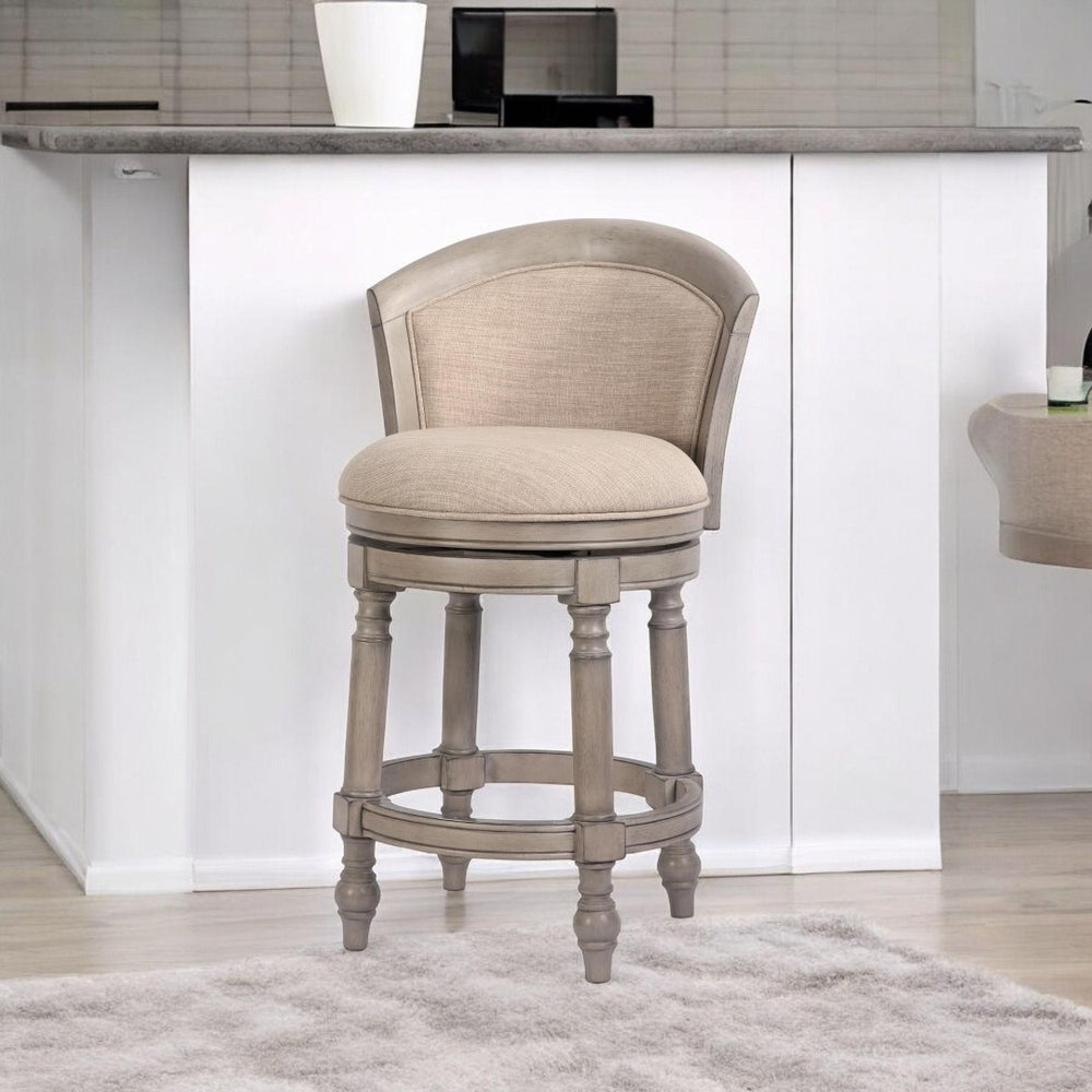 HomeRoots Beige Swivel Bar Chair - Modern Low Back Design with Gray Wood Frame & Comfortable Upholstery 633109