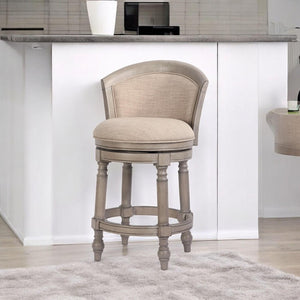 HomeRoots Beige Swivel Bar Chair - Modern Low Back Design with Gray Wood Frame & Comfortable Upholstery 633109