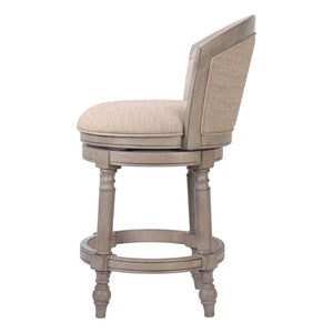 HomeRoots Beige Swivel Bar Chair - Modern Low Back Design with Gray Wood Frame & Comfortable Upholstery 633109