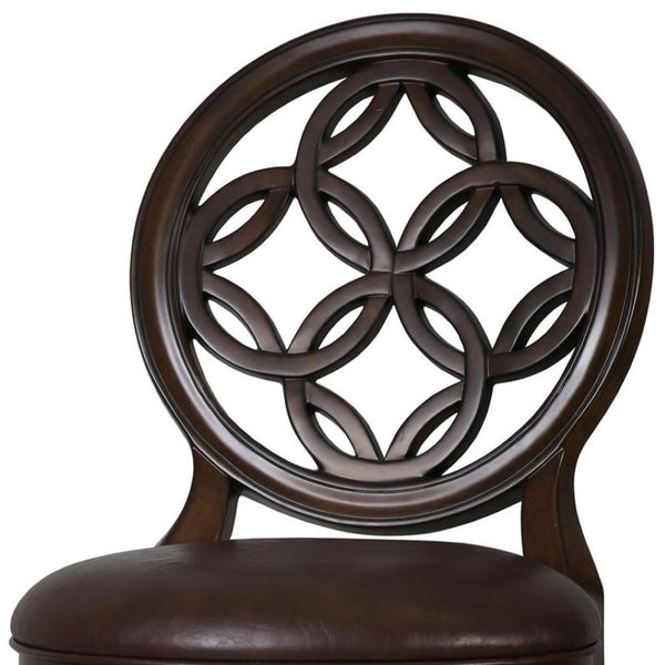 HomeRoots Dark Brown Faux Leather Swivel Bar Chair with Solid Walnut Frame for Modern Kitchen or Home Bar 633112