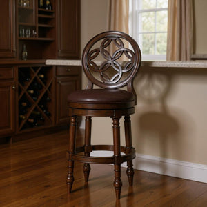 HomeRoots Dark Brown Faux Leather Swivel Bar Chair with Solid Walnut Frame for Modern Kitchen or Home Bar 633112