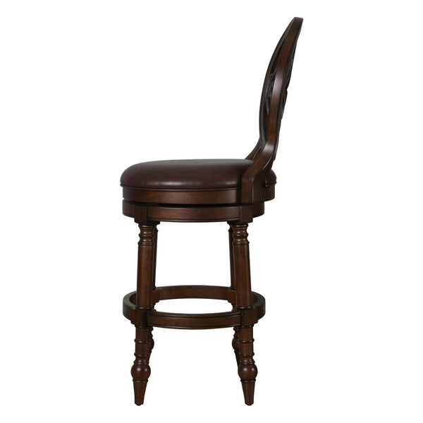 HomeRoots Dark Brown Faux Leather Swivel Bar Chair with Solid Walnut Frame for Modern Kitchen or Home Bar 633112