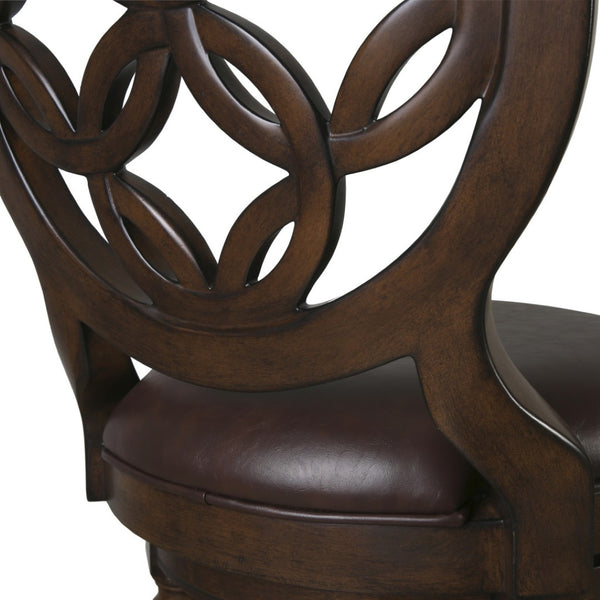 HomeRoots Dark Brown Faux Leather Swivel Bar Chair with Solid Walnut Frame for Modern Kitchen or Home Bar 633112
