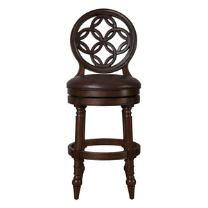 HomeRoots Dark Brown Faux Leather Swivel Bar Chair with Solid Walnut Frame for Modern Kitchen or Home Bar 633112