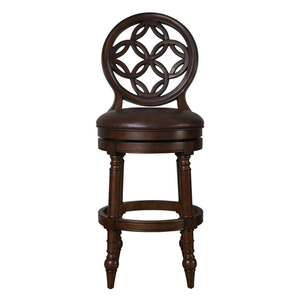 HomeRoots Dark Brown Faux Leather Swivel Bar Chair with Solid Walnut Frame for Modern Kitchen or Home Bar 633112
