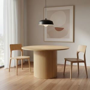 HomeRoots 47" Natural Wood Round Pedestal Dining Table - Ideal for 6, Timeless Style & Easy Conversations 633118