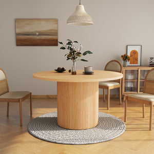 HomeRoots 47" Natural Wood Round Pedestal Dining Table - Ideal for 6, Timeless Style & Easy Conversations 633118