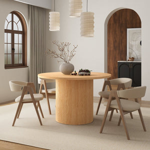 HomeRoots 47" Natural Wood Round Pedestal Dining Table - Ideal for 6, Timeless Style & Easy Conversations 633118
