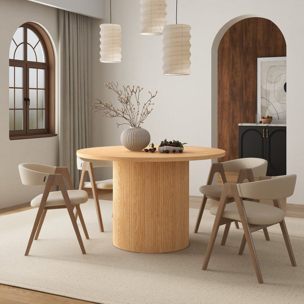 HomeRoots 47" Natural Wood Round Pedestal Dining Table - Ideal for 6, Timeless Style & Easy Conversations 633118