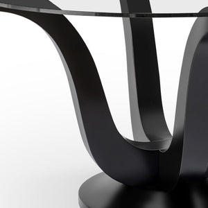 HomeRoots 51" Round Clear Glass Dining Table with Black Wood Pedestal Base - Modern Elegance for Six 633120