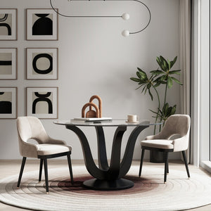 HomeRoots 51" Round Clear Glass Dining Table with Black Wood Pedestal Base - Modern Elegance for Six 633120
