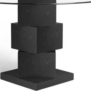 HomeRoots 51" Modern Round Glass Dining Table with Black Solid Wood Pedestal Base for Stylish Gatherings 633121