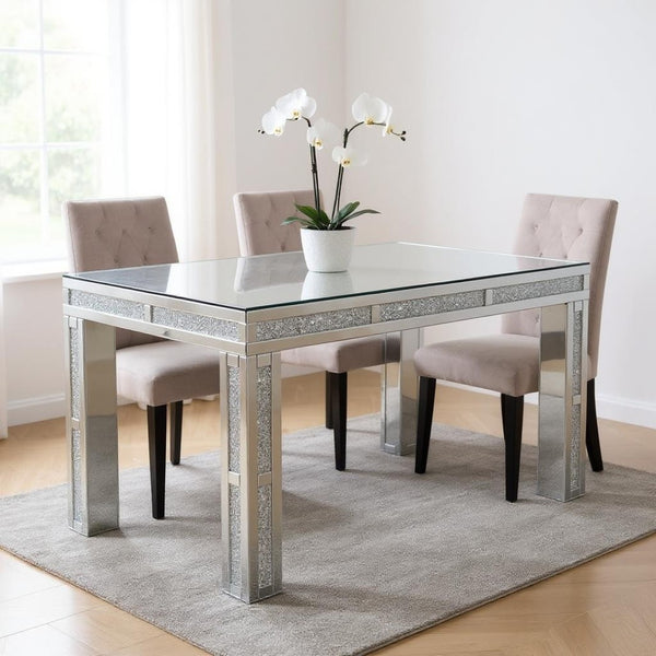 HomeRoots 31" Silver Wood Dining Table - Modern Glam Design for 6, Sturdy Construction, Versatile Use & Style 633122