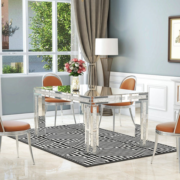 HomeRoots 31" Silver Wood Dining Table - Modern Glam Design for 6, Sturdy Construction, Versatile Use & Style 633122