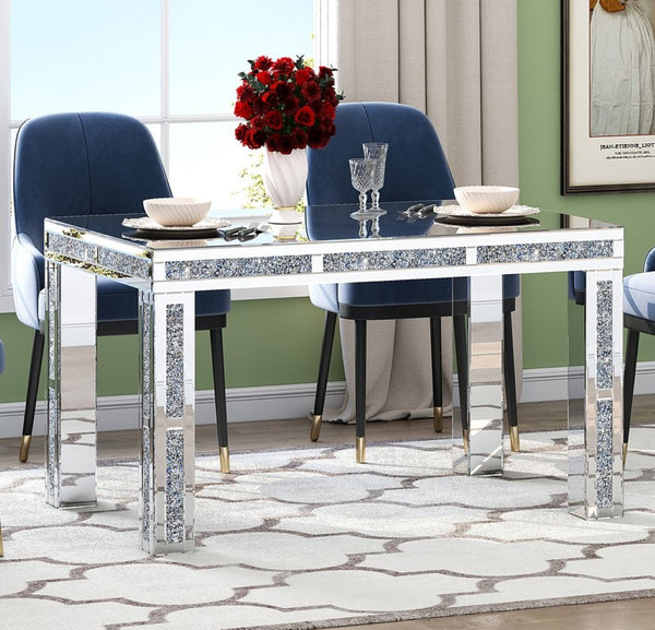 HomeRoots 31" Silver Wood Dining Table - Modern Glam Design for 6, Sturdy Construction, Versatile Use & Style 633122
