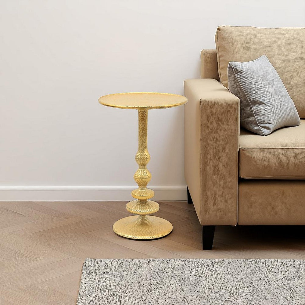 HomeRoots 24" Antiqued Gold Aluminum Pedestal End Table – Elegant, Versatile Accent for Any Space and Style 633152