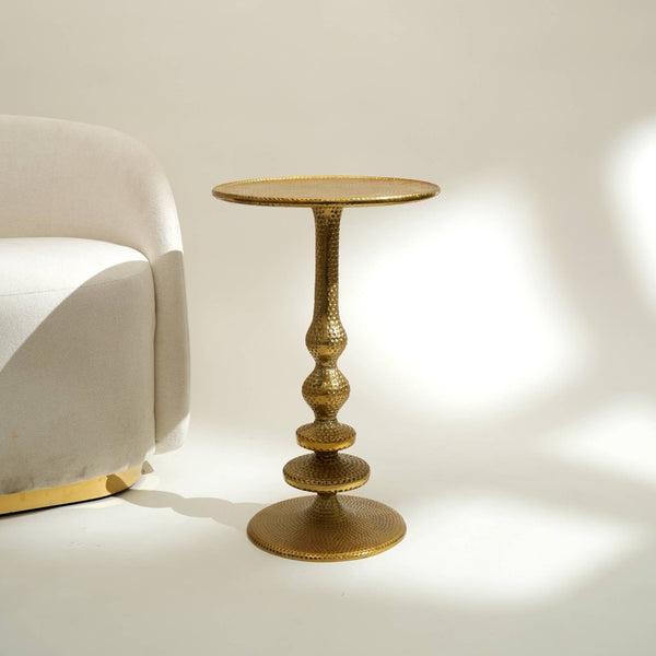 HomeRoots 24" Antiqued Gold Aluminum Pedestal End Table – Elegant, Versatile Accent for Any Space and Style 633152