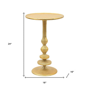 HomeRoots 24" Antiqued Gold Aluminum Pedestal End Table – Elegant, Versatile Accent for Any Space and Style 633152