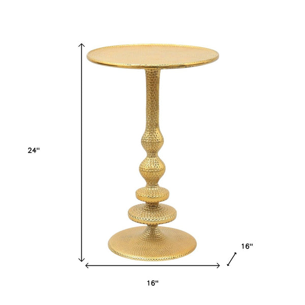 HomeRoots 24" Antiqued Gold Aluminum Pedestal End Table – Elegant, Versatile Accent for Any Space and Style 633152