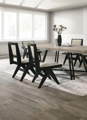English Elm Contemporary 7-Piece Black Dining Set With Comfortable Upholstered Chairs For Modern Spaces B2741S00014