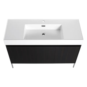 English Elm 48" Freestanding Bathroom Vanity with Resin Sink and Spacious Cabinet, Soft-Close Doors, Durable Finish Dark Oak W1972S00015