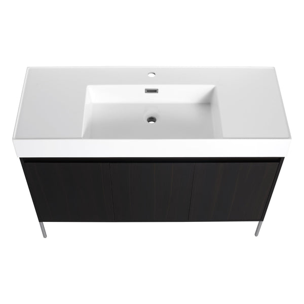 English Elm 48" Freestanding Bathroom Vanity with Resin Sink and Spacious Cabinet, Soft-Close Doors, Durable Finish Dark Oak W1972S00015