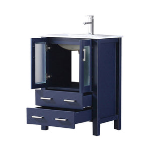 English Elm Navy Blue Bath Vanity Set With White Ceramic Top & Chrome Faucet - Compact Style For Small Spaces B2731P260508