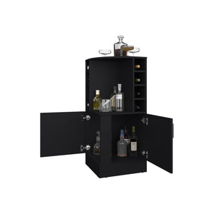 English Elm FM Corner Bar Cabinet with 8-Bottle Rack, Open Display Shelves and Hidden Storage for Home Entertaining Black 47.2 L x 23.2 W x 4.7 H B128P269881