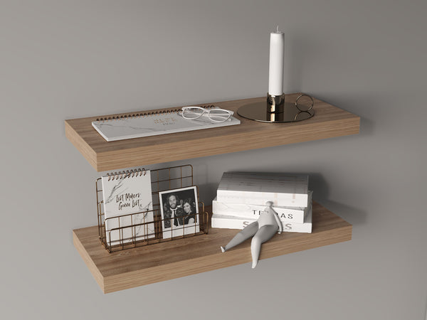 English Elm Floating Shelves - Modern Pine Finish, Set Of 2 For Stylish & Space-Saving Home Organization Solutions B097P250917