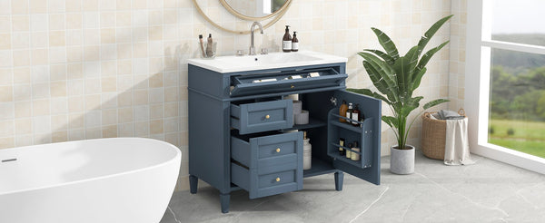 English Elm 36'' Modern Bathroom Vanity With Ceramic Sink, 2 Drawers & Tip-Out Drawer For Stylish Storage Solutions SW000119AAM-2