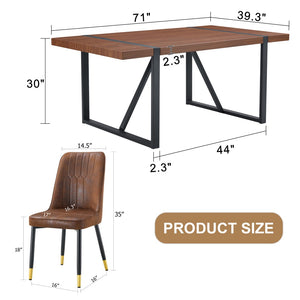 English Elm Table & Chair Set: Industrial Walnut Dining Table With 8 Brown Suede Chairs For Modern Spaces W1151S02433-GIGA