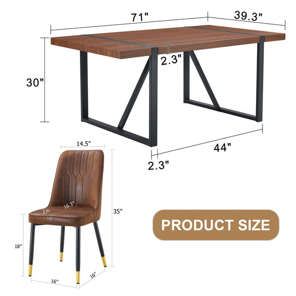 English Elm Table & Chair Set: Industrial Walnut Dining Table With 8 Brown Suede Chairs For Modern Spaces W1151S02433-GIGA