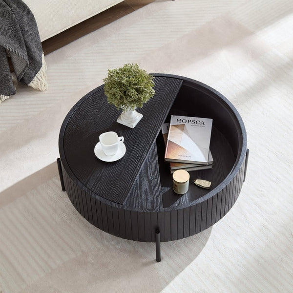 English Elm Round Wood Grain Coffee Table with Rotating Top and Hidden Storage for Modern Living W2085P399026