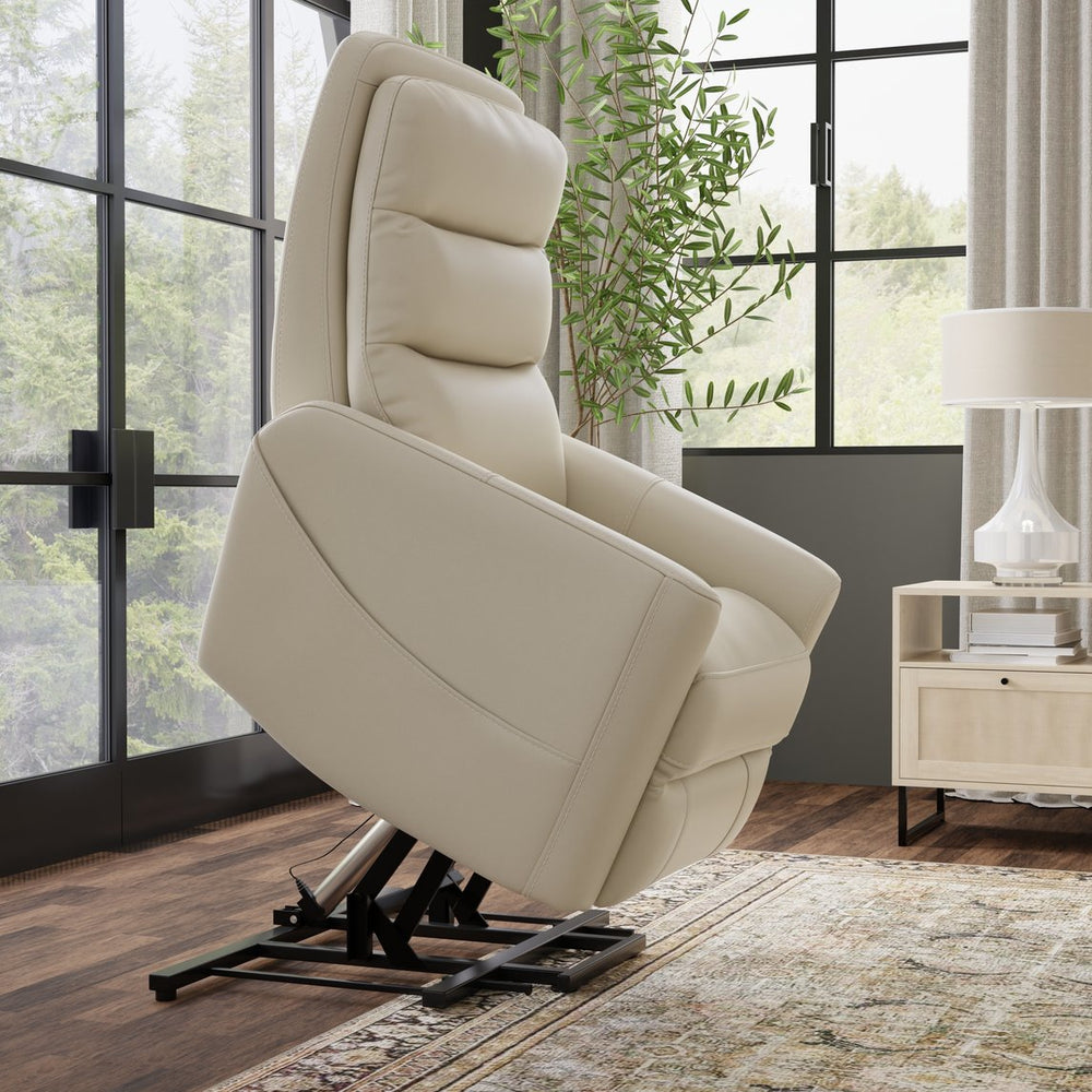 English Elm Faux Power Lift Chair with Premium Faux Leather, USB Charging, Side Pockets & Quiet Motor Recline Off White B339P409531