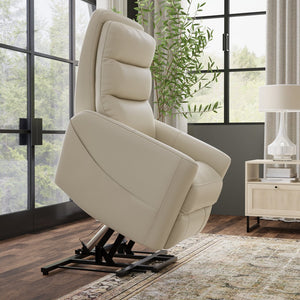 English Elm Faux Power Lift Chair with Premium Faux Leather, USB Charging, Side Pockets & Quiet Motor Recline Off White B339P409531