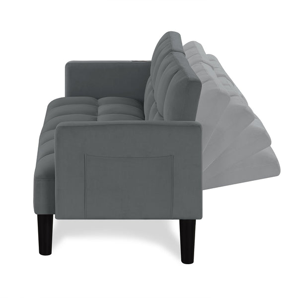 English Elm Velvet Convertible Futon Sofa Bed with Adjustable Back, Plush 9" Cushion, Eucalyptus Frame for Apartments Grey W1413P332827